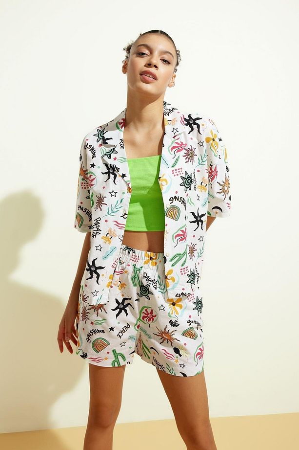 Coool Oversize Fit Pijama Yaka Kısa Kollu %100 Pamuk Gömlek A6863ax23sm - 2