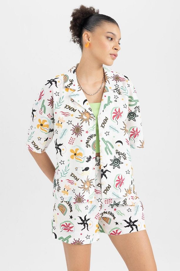 Coool Oversize Fit Pijama Yaka Kısa Kollu %100 Pamuk Gömlek A6863ax23sm - 5