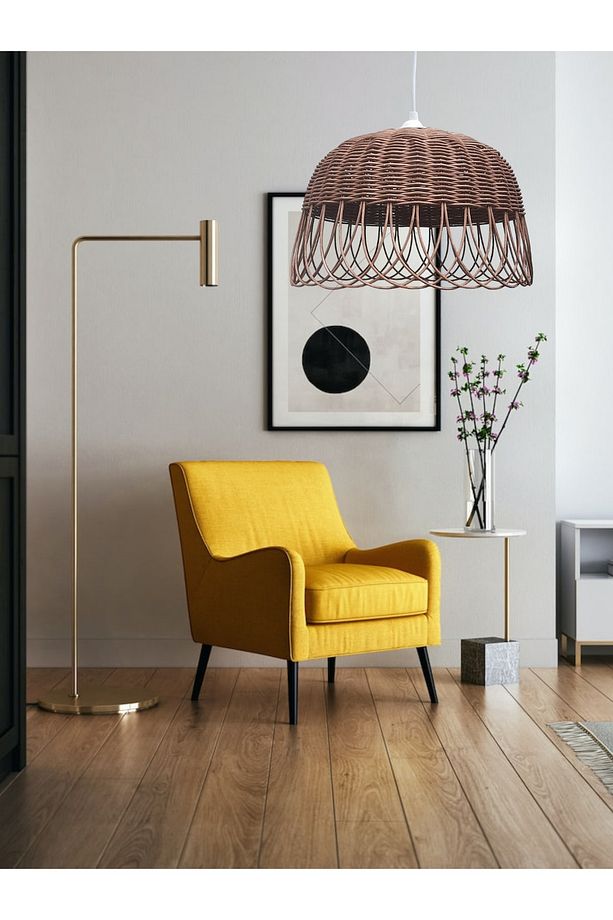 Rattan, Bambu, Hasır Sarkıt Avize 30 Cm Açık Kahve Rengi - 4