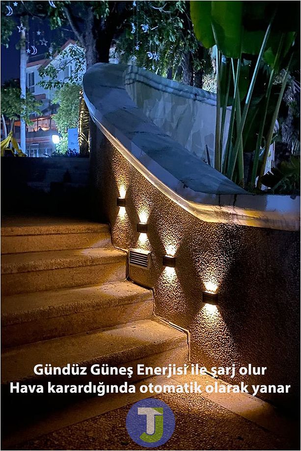 Modern Solar Güneş Enerjili 6 Ledli Bahçe Aydınlatması Aplik Sarı Işık Led Lamba (2 Adet) - 3