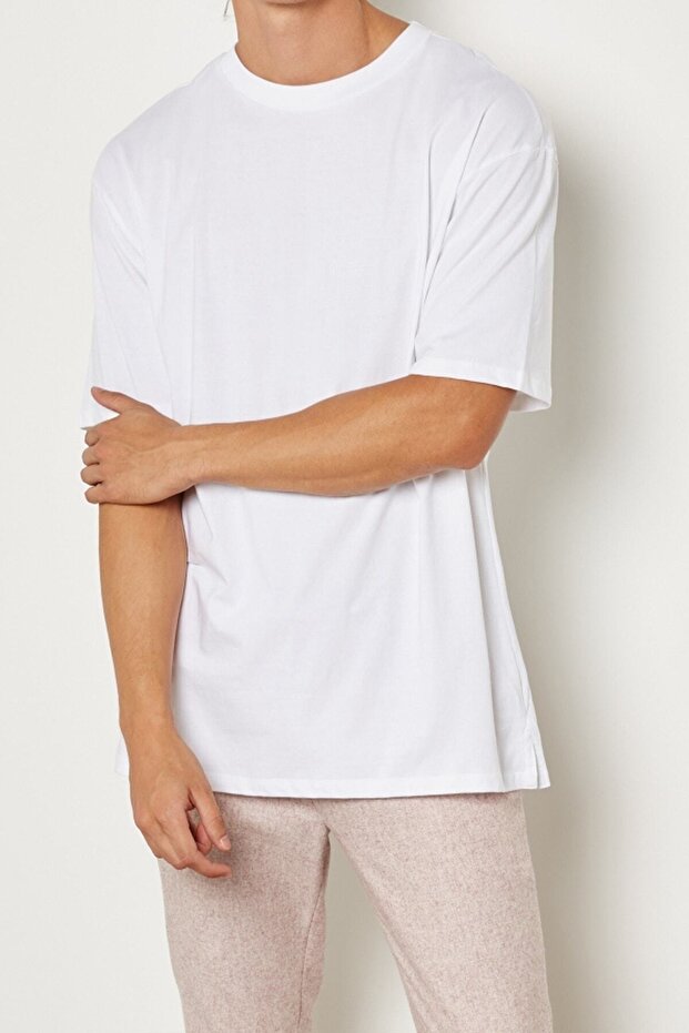 Men's White Oversize Basic T-shirt - 1