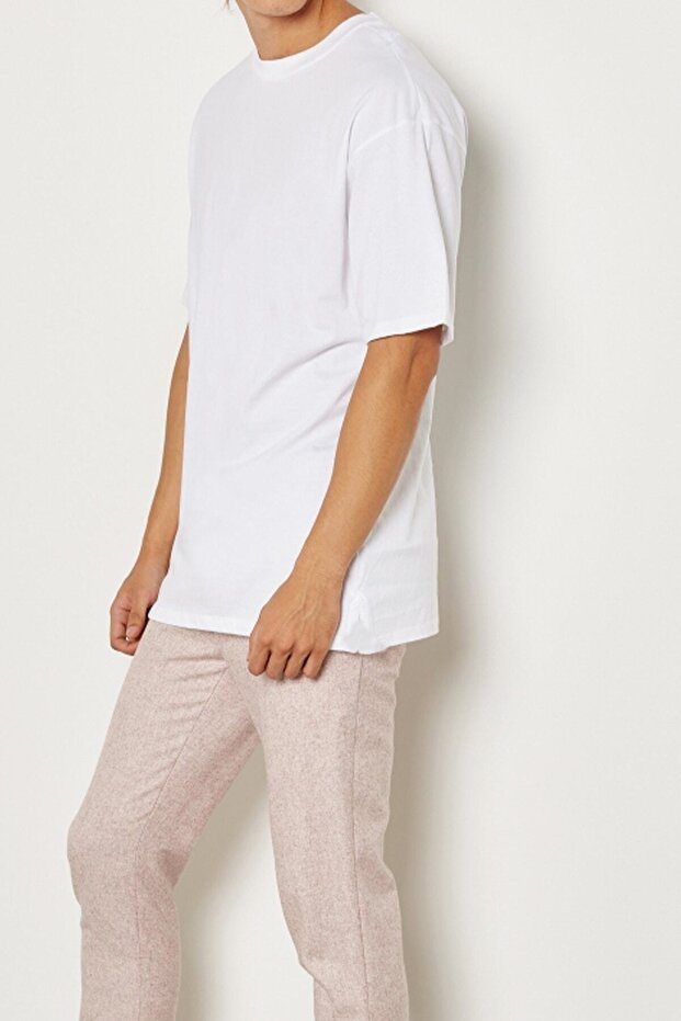 Men's White Oversize Basic T-shirt - 3