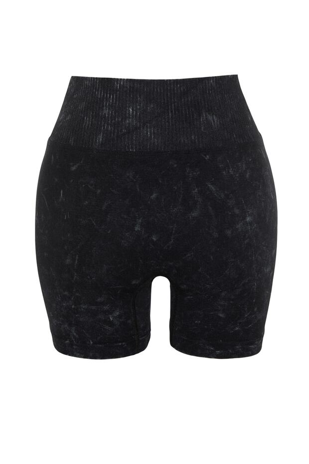 Siyah Seamless/Dikişsiz Yıkamalı Örme Spor Şort/Kısa Tayt THMSS23TY00034 - 8