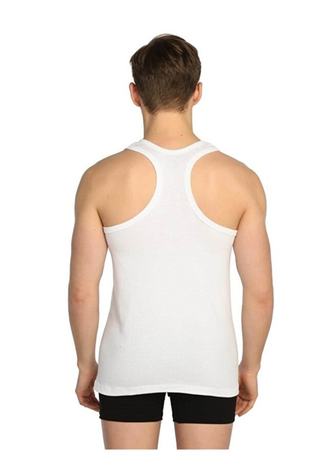 Men's White Ribbed Lycra Sportsman Rambo Undershirt 9 Pieces