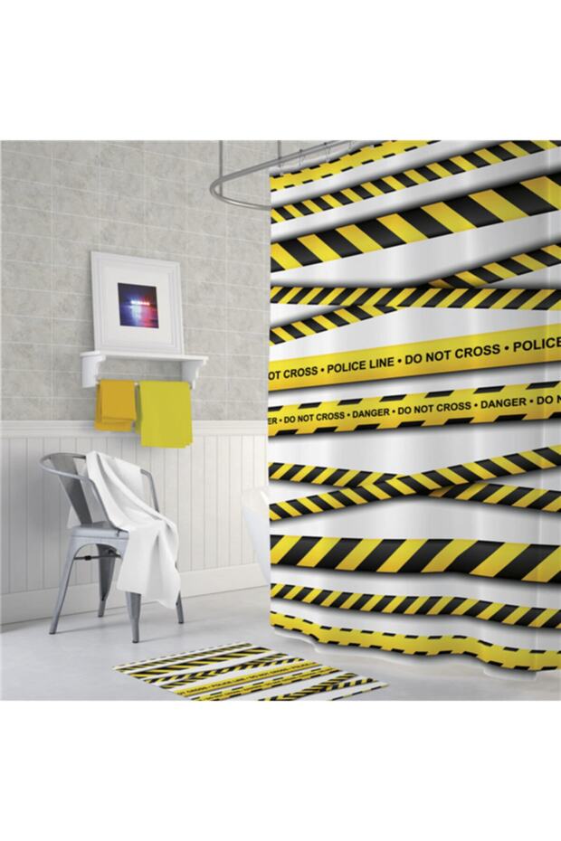 Bathroom Curtain 1X180X200 Single Panel Shower Curtain with Rings Gift Shower Cabin Curtain Police Line