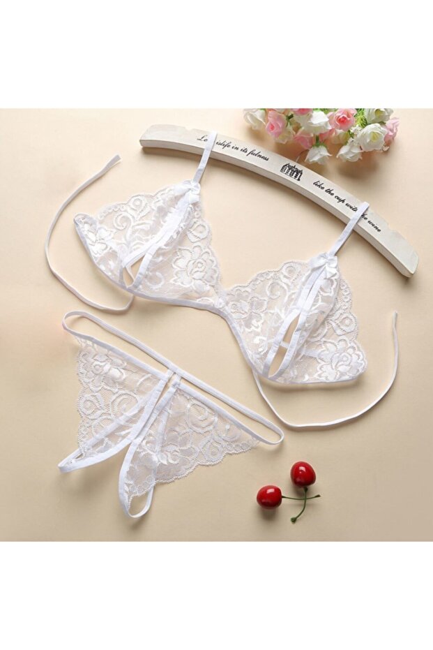 Beyaz Kadın Dantel Sütyen Külot Takımı - 1