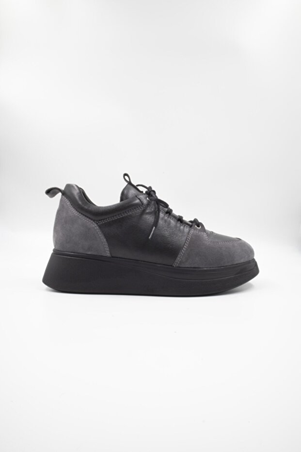 Kadın Gri Kalın Taban Ayakkabı - 1