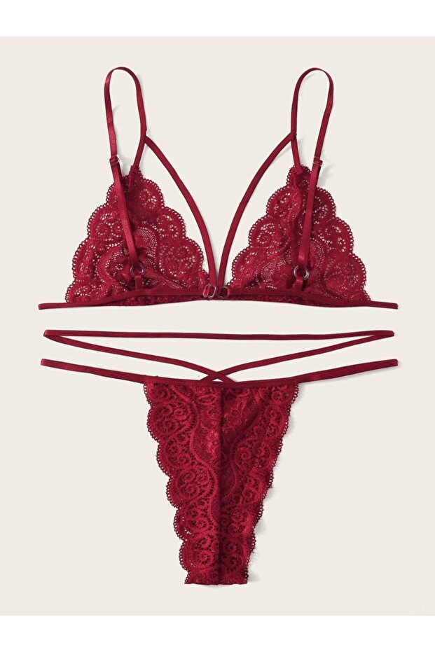 Dantel Sütyen Külot Takımı Bordo Kadın - 2