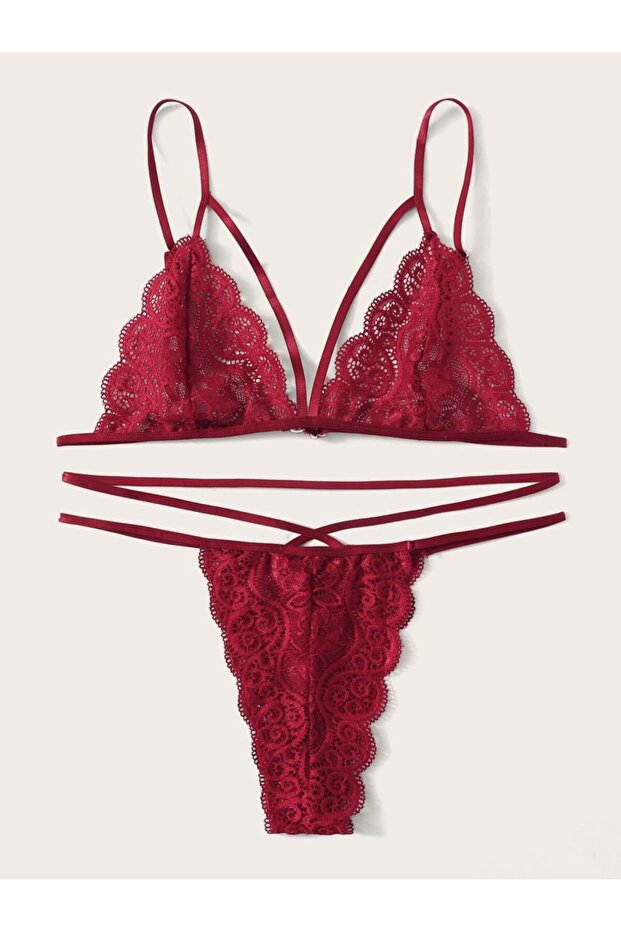 Dantel Sütyen Külot Takımı Bordo Kadın - 5