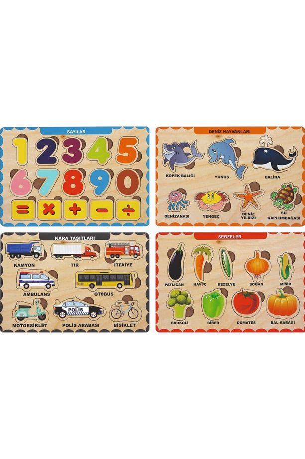 4 Adet Ahşap Bul Tak Eğitici Yapboz Puzzle Seti 2 - 1