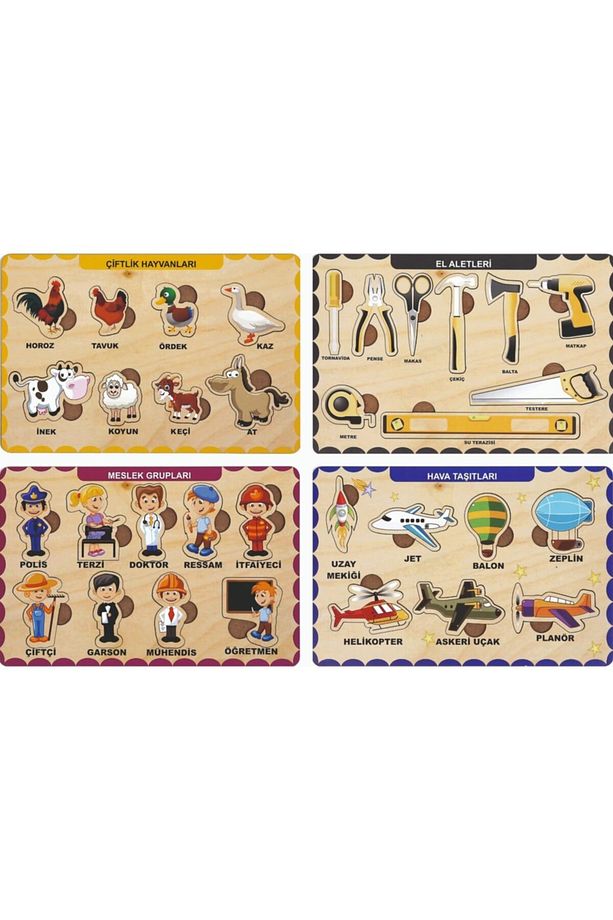 4 Adet Ahşap Bul Tak Eğitici Yapboz Puzzle Seti 1 - 1