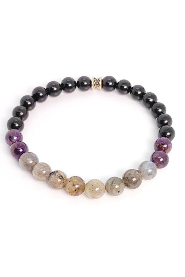 Black Tourmaline Labradorite Amethyst Wristband