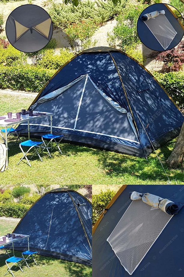 7 Kişilik Çadır Dev Boy Kamp Çadırı 3 Mevsim 3 Pencereli 320x240cm Lacivert Renk Hb041-1 - 1