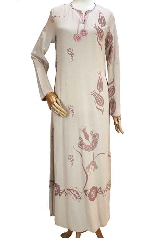 Women's Beige Cotton Sile Cloth Hijab Dress