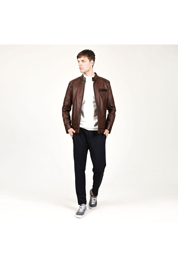 Erkek Camel Deri Mont - 4