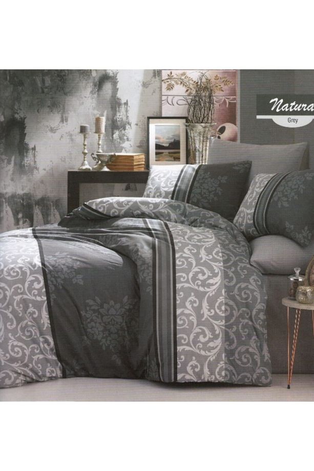 Natura Grey Tek Kişilik Kapitoneli Nevresim Takımı 4 Mevsim Set % 100 Pamuk Ranforce Kumaş - 1