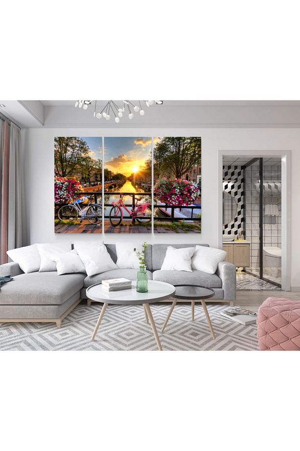 Bisiklet Ve Çiçekli Manzara Amsterdam Resimli Kanvas Tablo 40x80-40x80-40x80 - 2