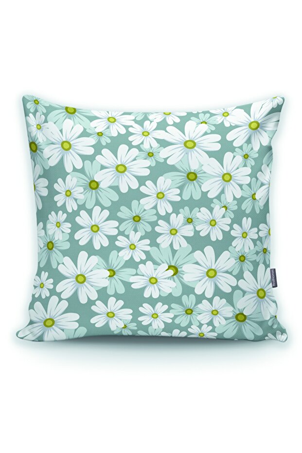 غطاء وسادة منقوش متعدد الأقحوان على خلفية زرقاء - 1