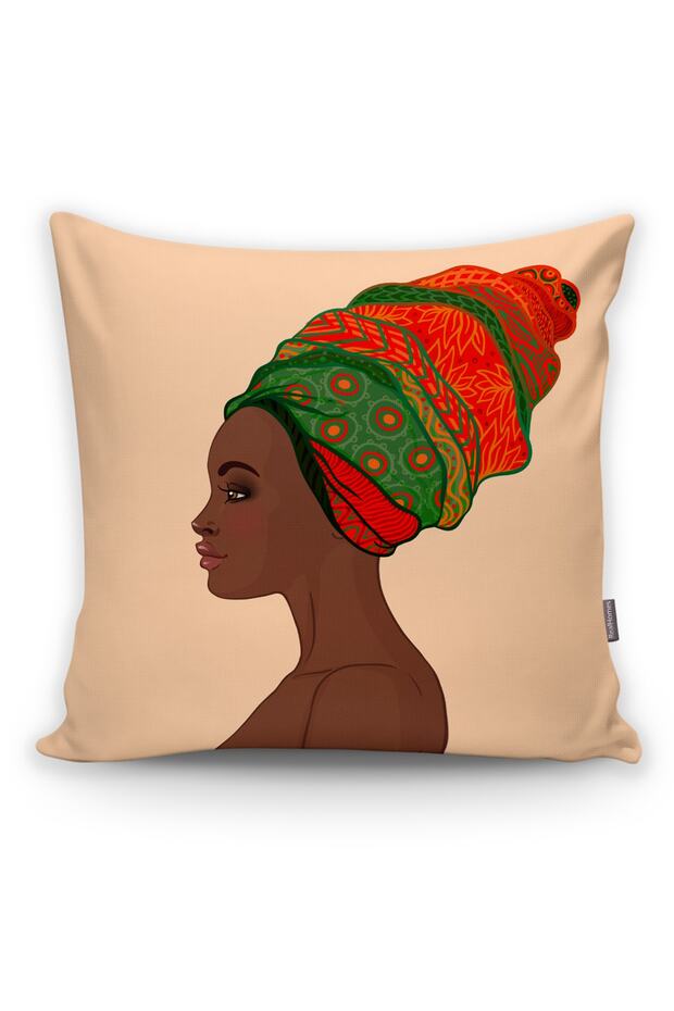 Colorful Long Headscarf Ethnic African Women's Designed Throw Pillow Cover