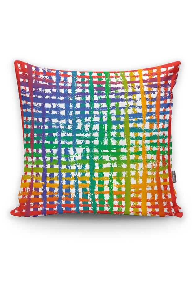 Horizontal and Vertical Rainbow Colorful Line Patterned Throw Pillow Cover