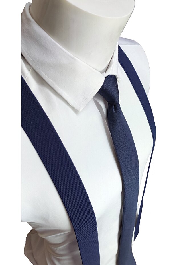 Navy Blue Color Trouser Suspenders and Tie-Handkerchief Set