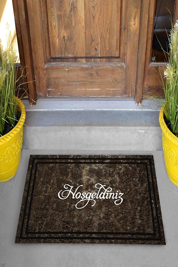 Siyah Hoşgeldiniz Dekoratif Kapı Önü Paspası - 5