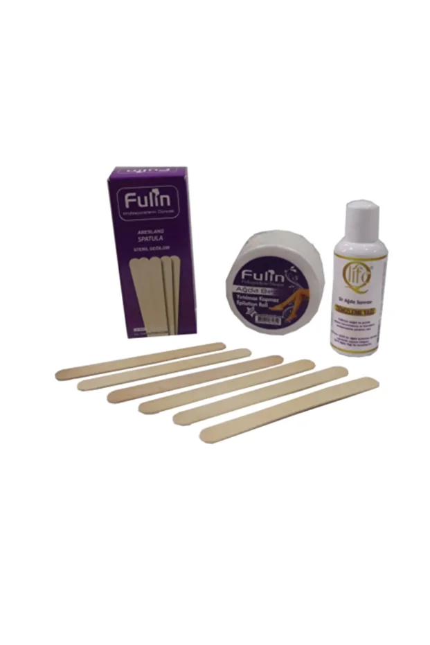 3lü Ağda Malzemeleri Spatula 100lü 10m Fulin Ağda Bezi 125ml Ağda Temizleme Yagı - 1
