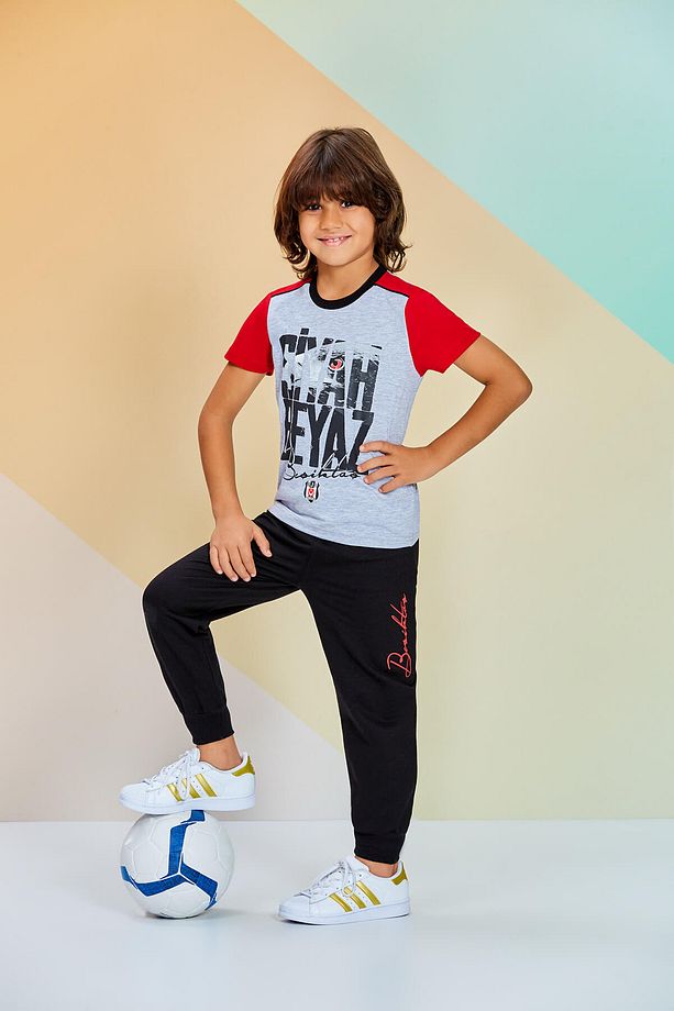 Antrasit Lisanslı Erkek Çocuk Pijama Takımı Karmelanj 7374 - 5