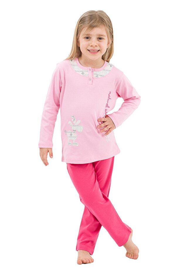 Pink Fuchsia Long Sleeve Girl's Pajamas 2766-V2