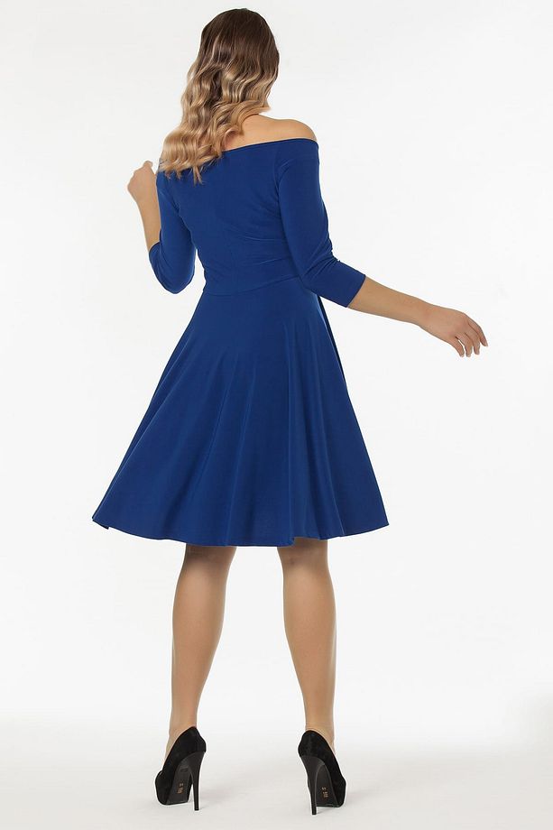 Kadın Saks Madonna Yaka Hareketli Etek Detay Elbise 19LB9129 - 2