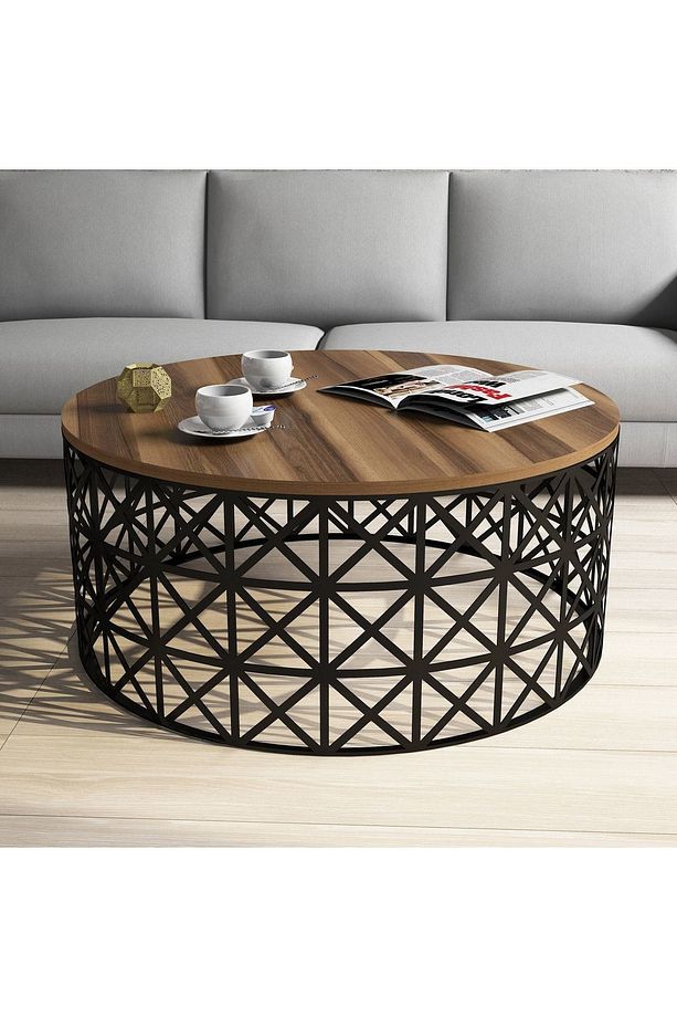 Selin Metal Ferforje Orta Sehpa - Ceviz - 1