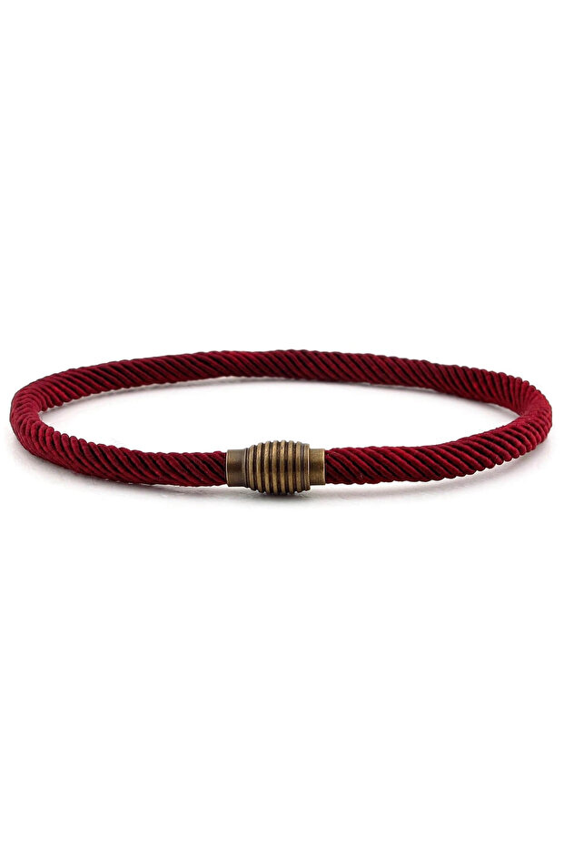Men's Claret Red Braided Rope Metal Magnetized Clip Bracelet Bt463