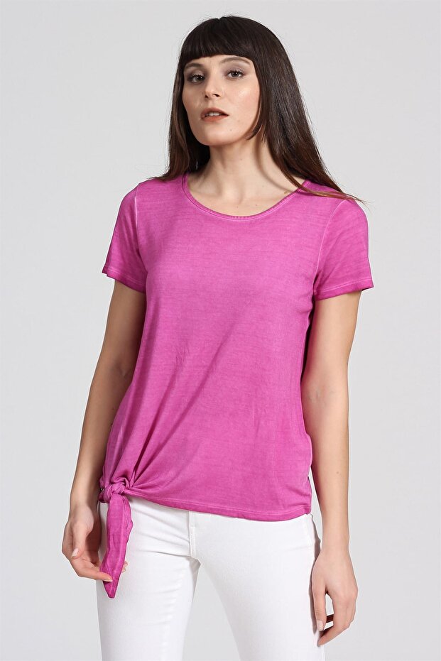 Women's Side Tie T-Shirt-Pink PRA-236843-771560