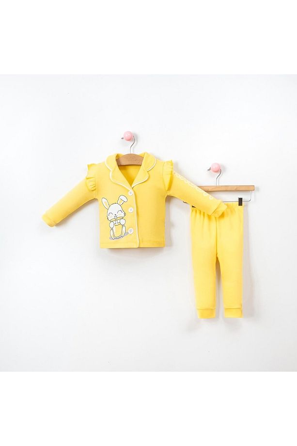 Kız Bebek Tavşan Baskılı Önden Düğmeli Pijama Takımı,alt Üst Gecelik Takımı (6-24 Ay) - 1