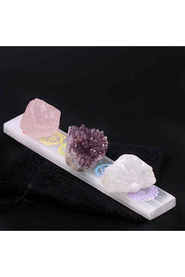 Selenit Taşı-ay Taşı-ametist-pembe Kuvars Işlenmemiş Parça Doğal Taş Ham Kütle 40-50gr 4'lü Set - 1