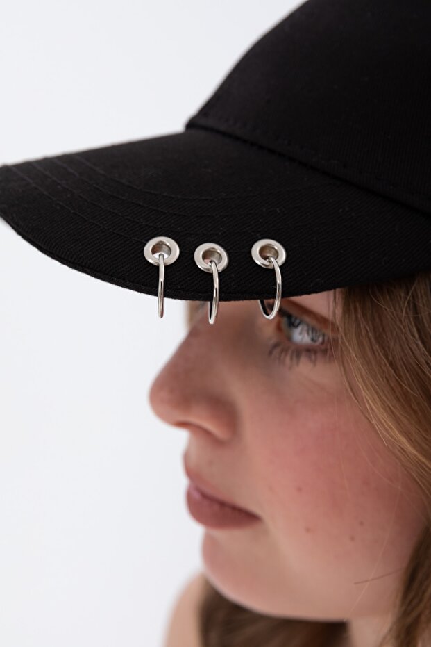 3 حلقات ثقب قبعة اللون الأسود - 6