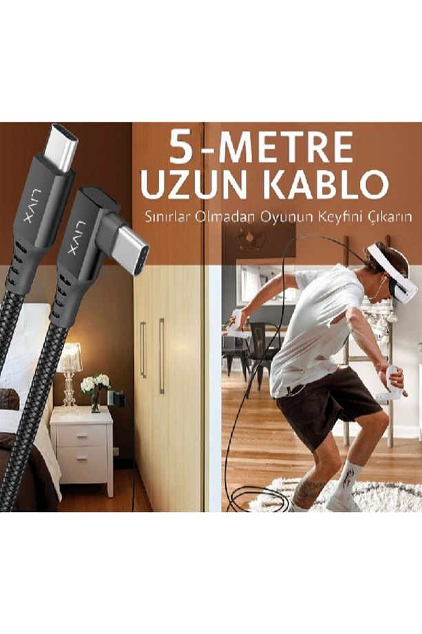 Long Type C To Type C 5 Metre 60w Hızlı Şarj Veri Aktarımı 90° Oyuncu Şarj Kablosu Oyn-05 - 2