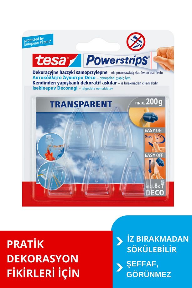 Powerstrips Askı, Şeffaf, Çıkarılabilir, 5 adet - 1