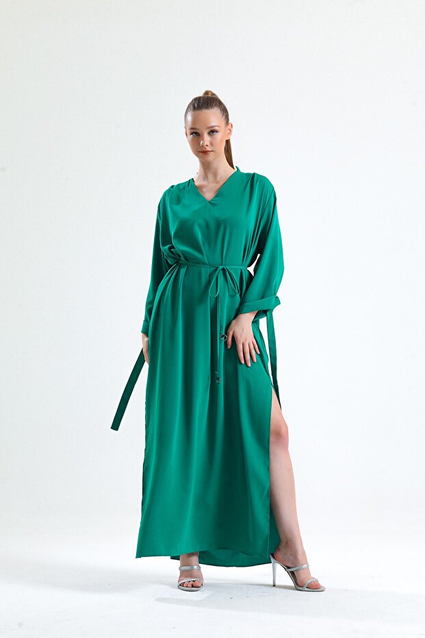 Belden Baglamalı V Yaka Elbıse - 4