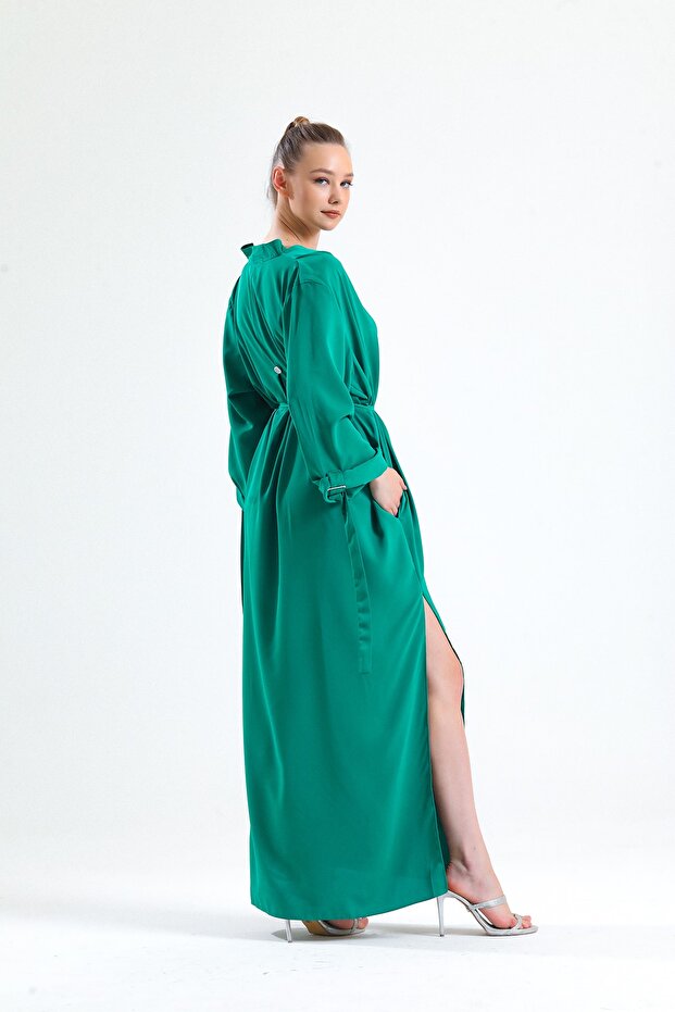 Belden Baglamalı V Yaka Elbıse - 5