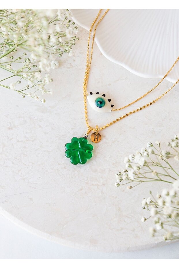 Murano Göz-yonca Harfli Kolye - 1