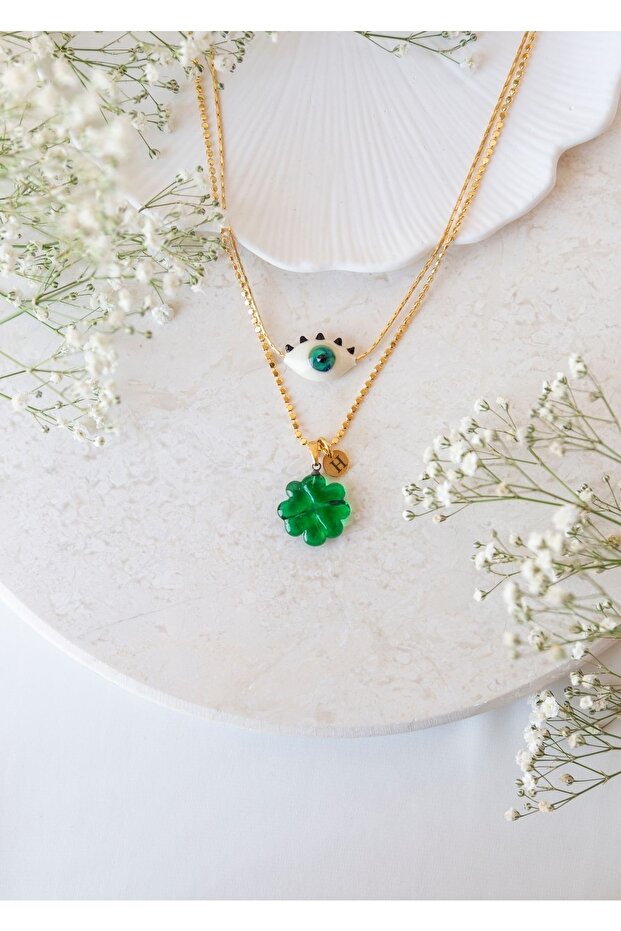 Murano Göz-yonca Harfli Kolye - 3