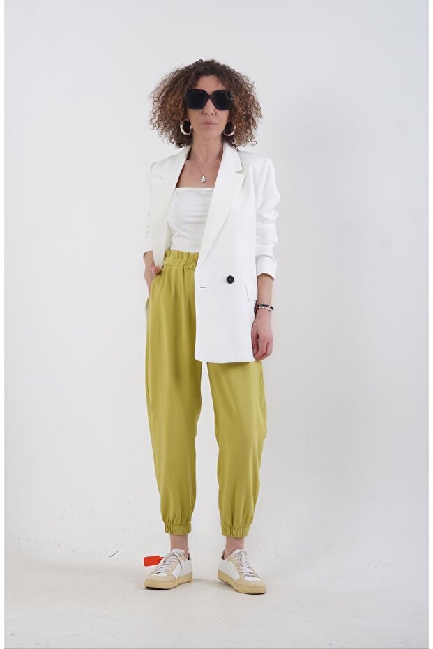 Pistachio Green Elastic Waist and Leg Trousers