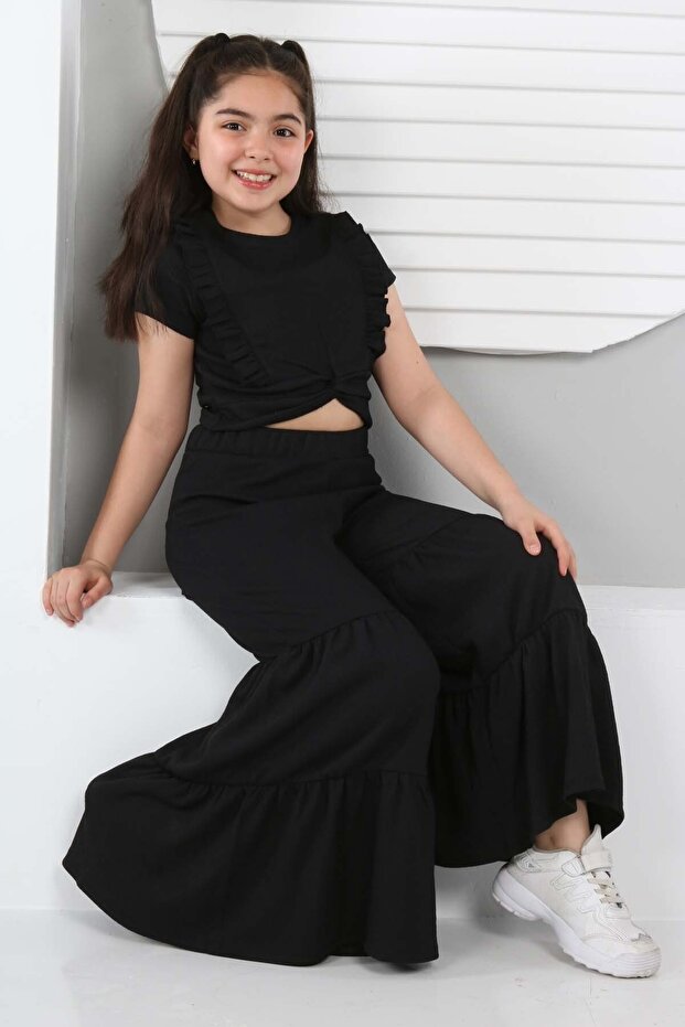 Flared Leg Trousers Frilled Blouse Double Suit