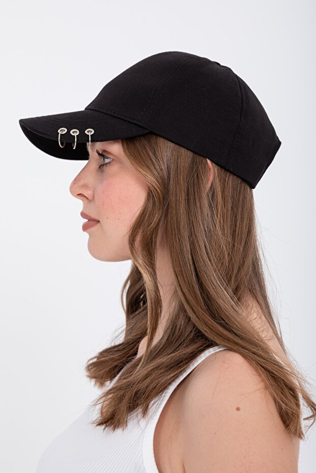 3 حلقات ثقب قبعة اللون الأسود - 3