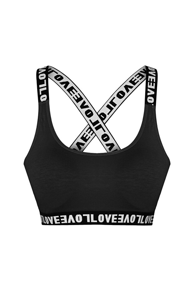 HNX Siyah Love Lastikli Çapraz Askılı Sporcu Sütyen