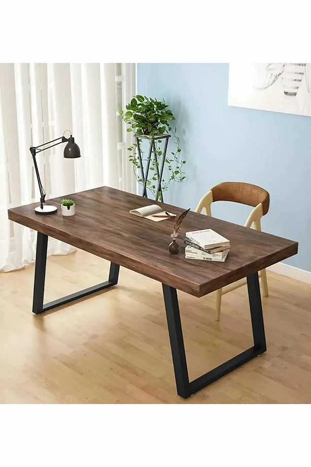 Ahşap Masif Ağaç Doğal Çalışma Masası Ofis Masası Yemek Masası 80x130 - 1