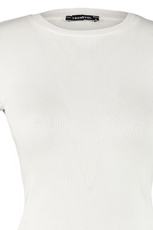 Ekru Fitilli Fitted/Vücuda Oturan Bisiklet Yaka Esnek Örme Bluz TWOSS23BZ00025 - 8