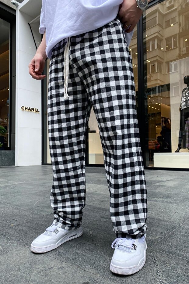 Pattern Black Thin Fabric Sweatpants - 3