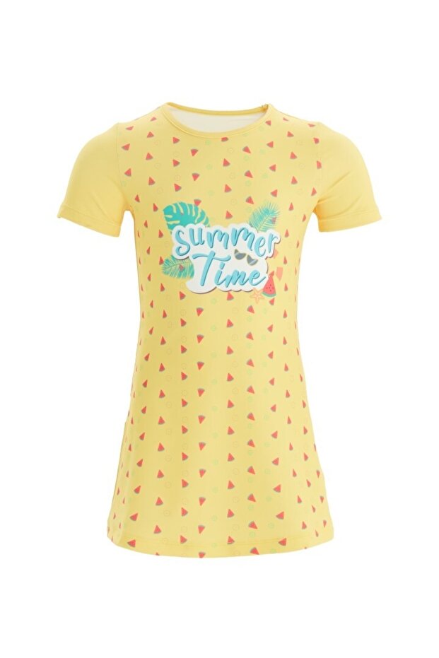 Patterned Girl's Half Hijab Swimsuit